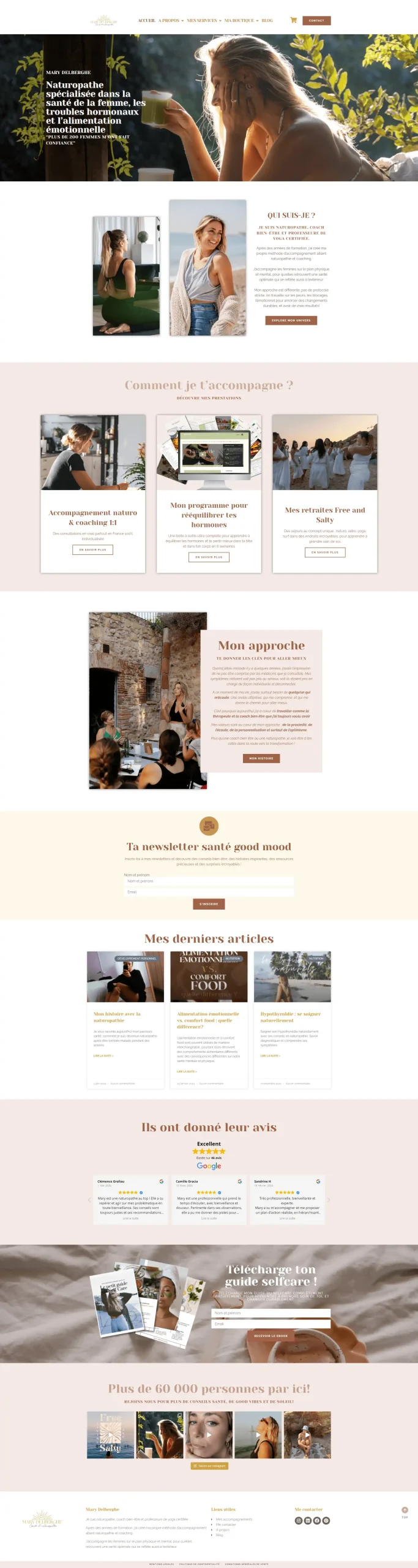 Exemple de site vitrine WordPress au design moderne pour naturopathe